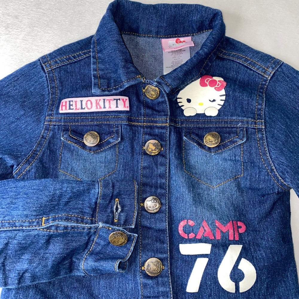 Sanrio Hello Kitty Denim Jacket Girls XS 4/5 Toddler Cartoon Camp 76 Cute Kids